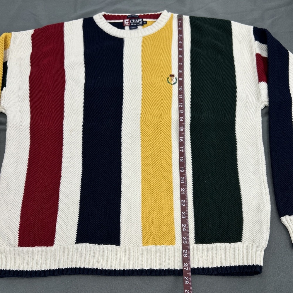 Chaps Ralph Lauren Sweater Men's XL Hand Framed Multicolored Striped Vintage 80s - Picture 5 of 8